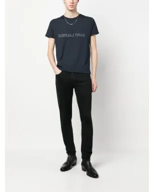 Saint Laurent リバースロゴプリント コットンTシャツ - ブルー - サムネイル2