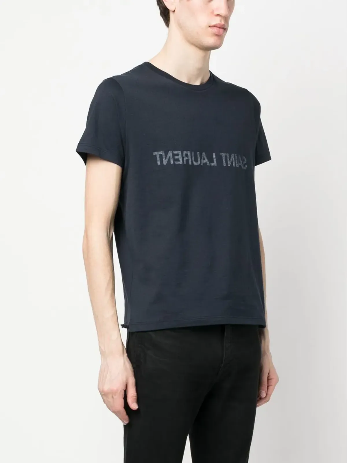 Saint Laurent リバースロゴプリント コットンTシャツ - ブルー - 画像3