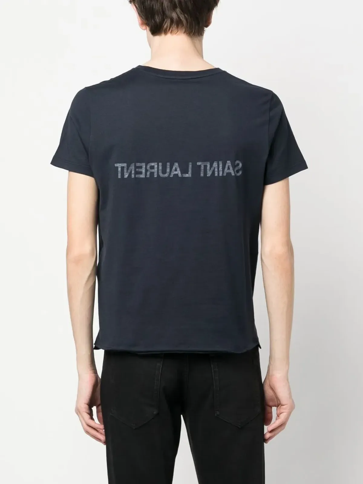 Saint Laurent リバースロゴプリント コットンTシャツ - ブルー - 画像4