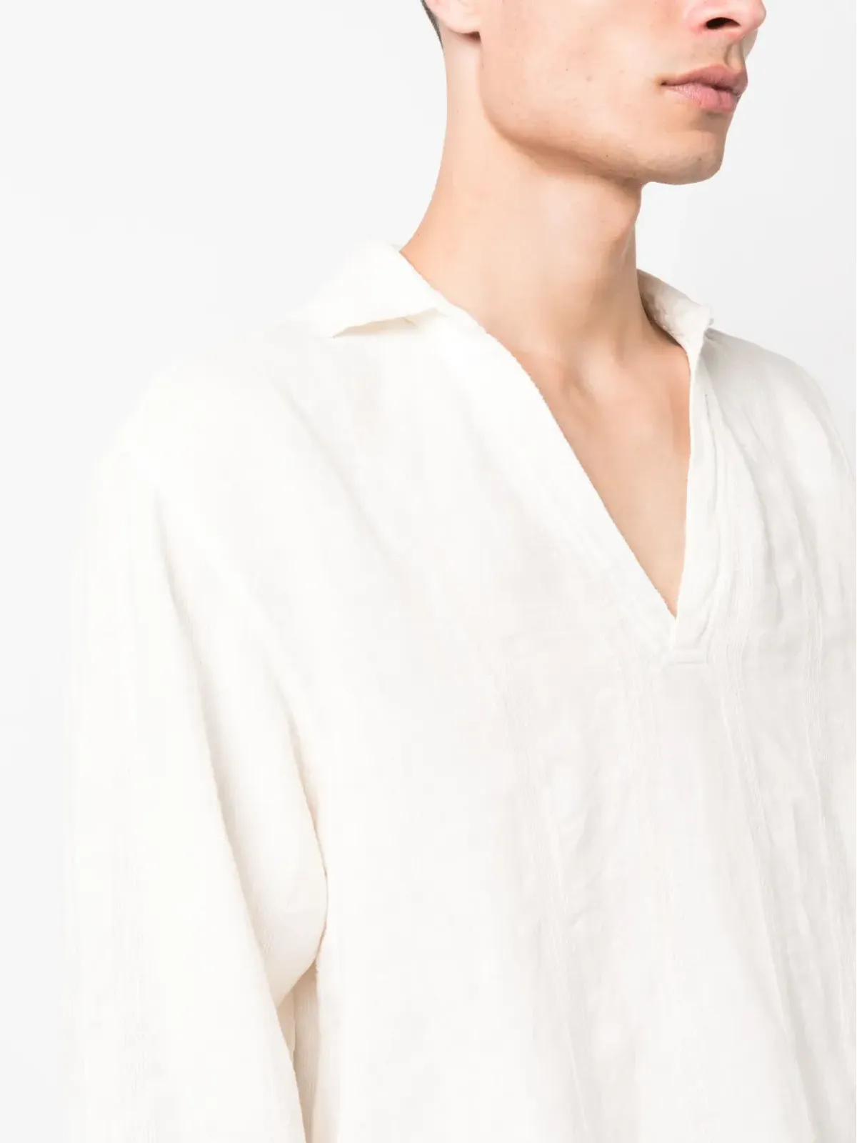 Orlebar Brown long-sleeved v-neck shirt - White - 画像5