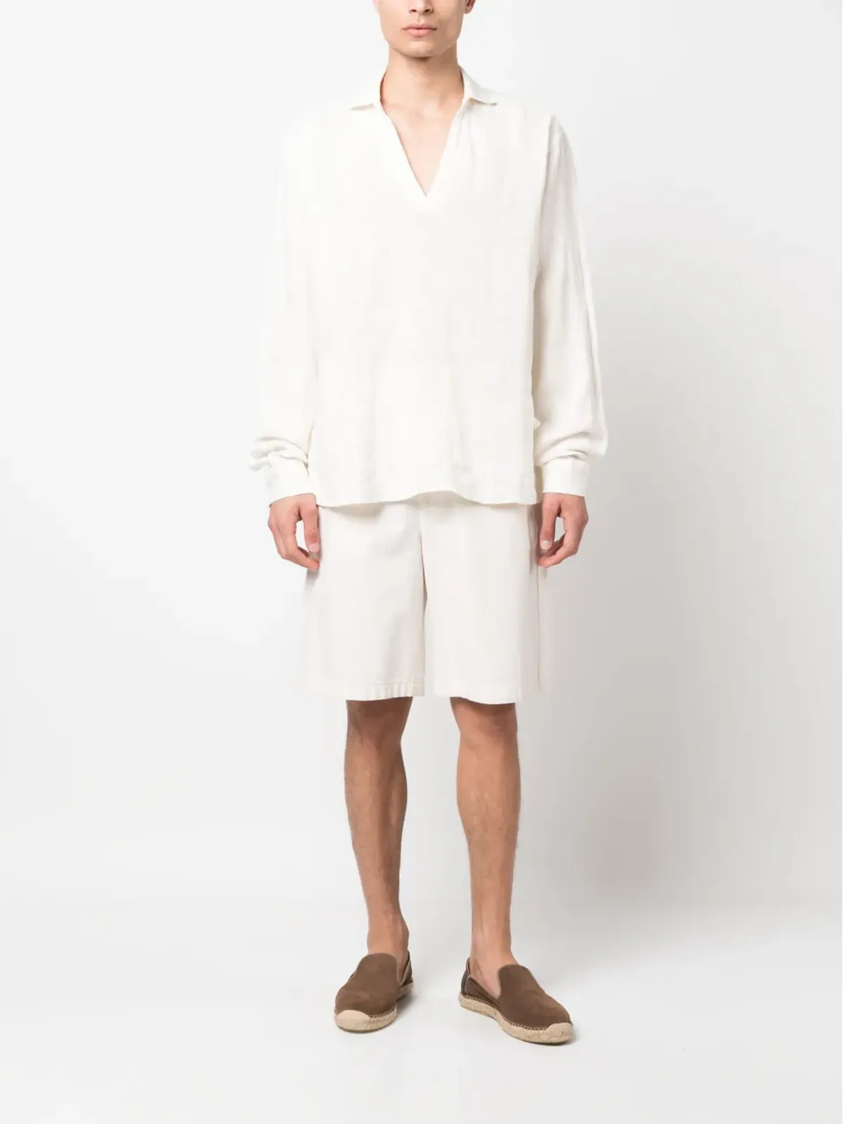 Orlebar Brown long-sleeved v-neck shirt - White - 画像2