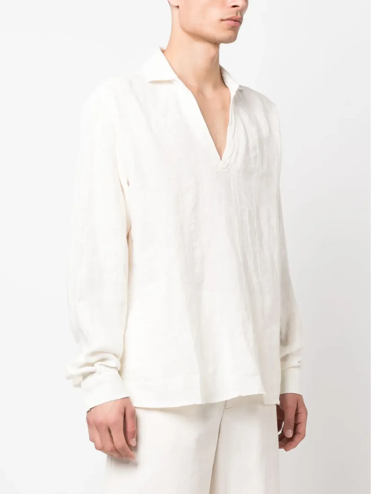 Orlebar Brown long-sleeved v-neck shirt - White - 画像3
