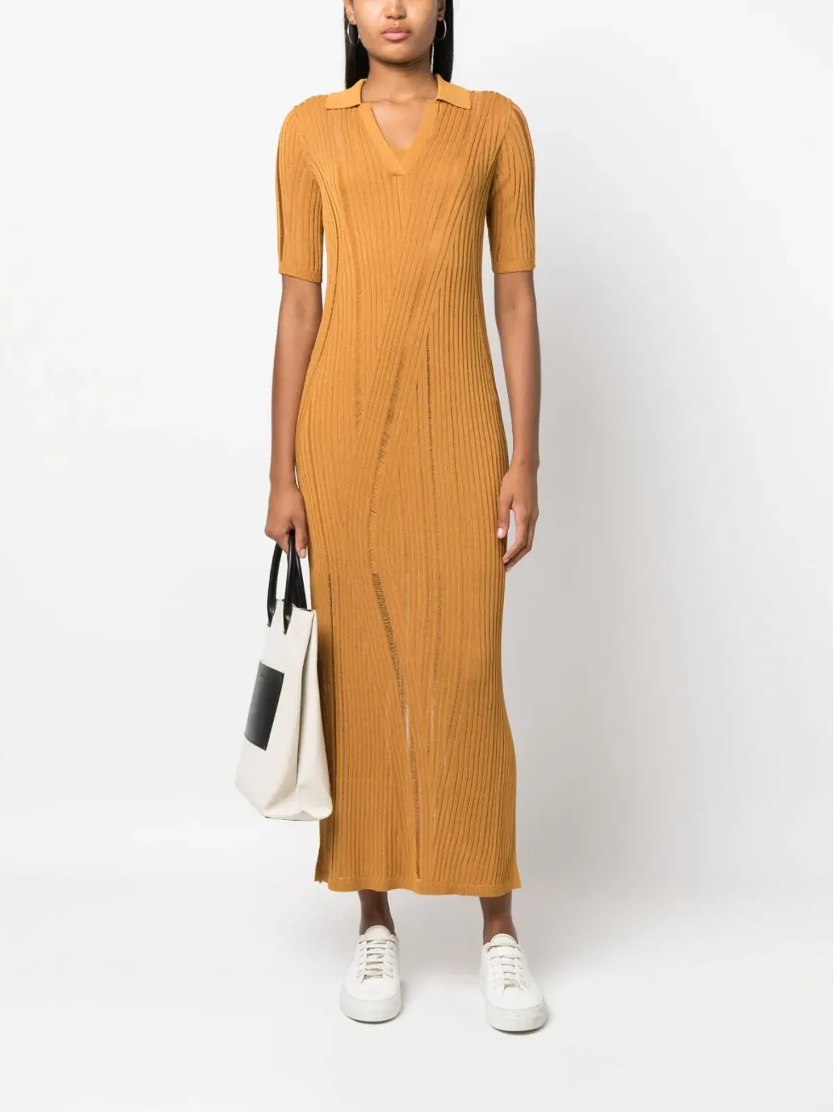 Calvin Klein リブ編みVネック ドレス - 画像2