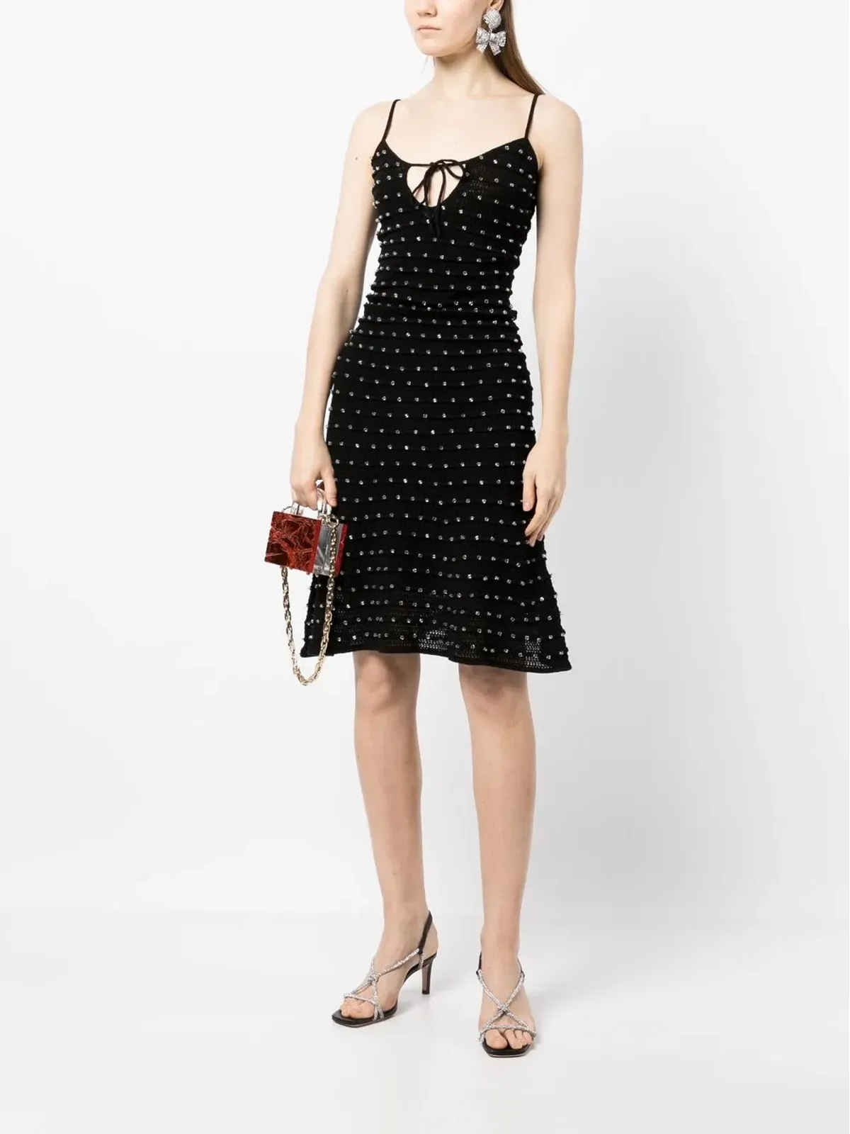 Self-Portrait bead-embellished knitted midi-dress - Black - 画像2