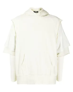 Undercover layered-sleeve cotton hoodie - Neutrals - サムネイル1
