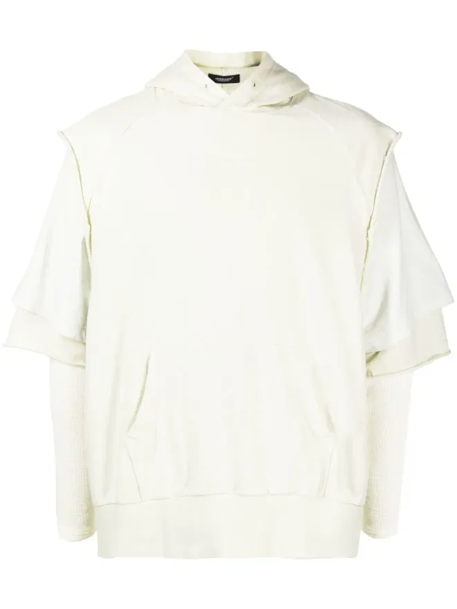 UNDERCOVER Undercover layered-sleeve cotton hoodie - Neutralsの商品画像