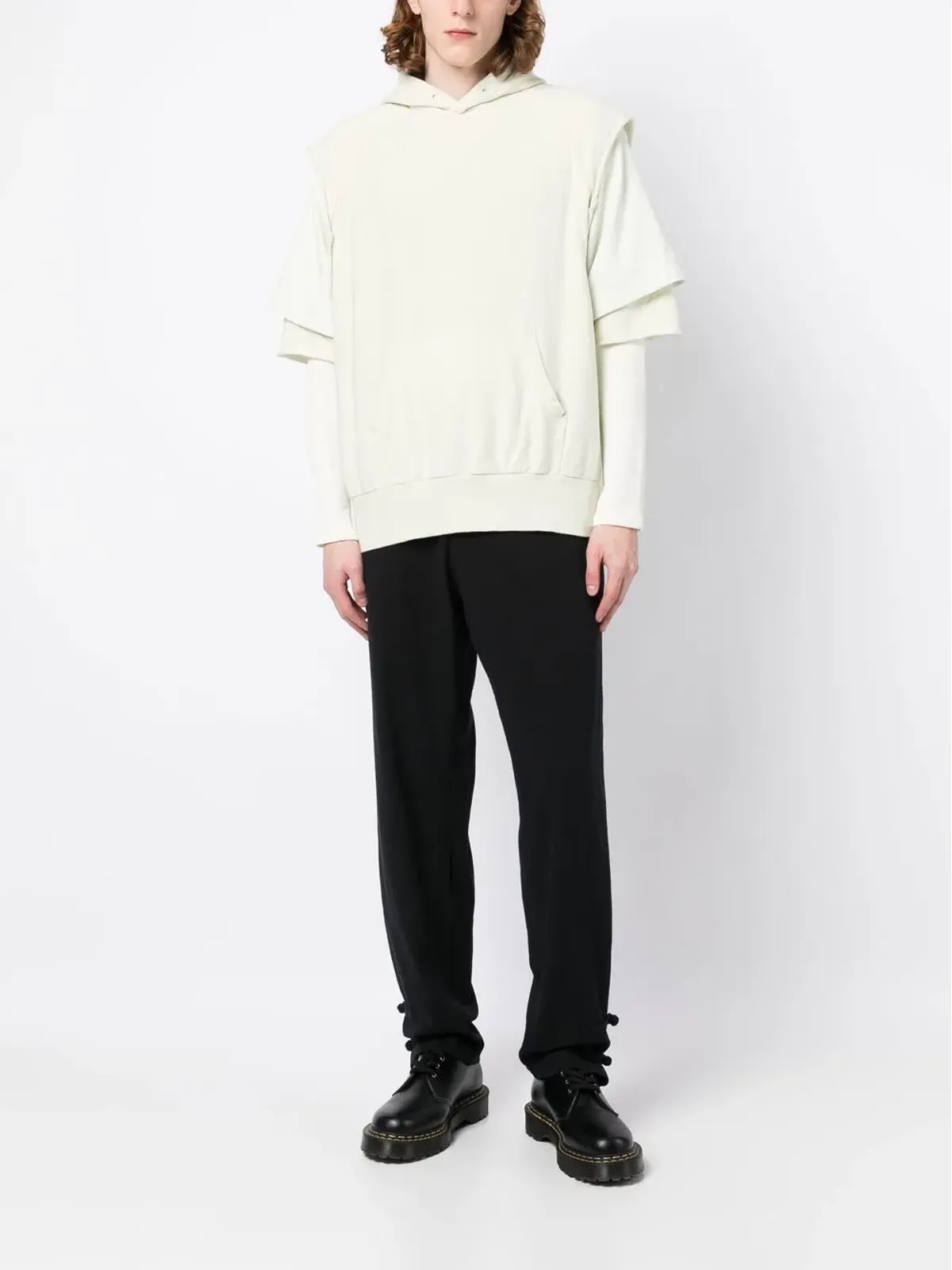 Undercover layered-sleeve cotton hoodie - Neutrals - 画像2
