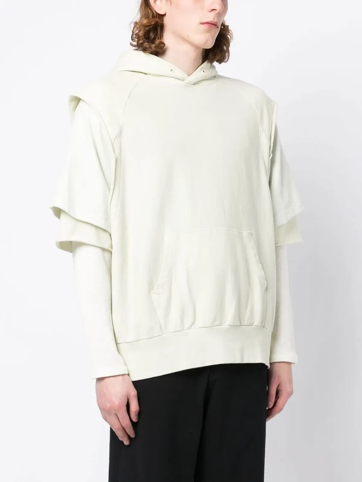 Undercover layered-sleeve cotton hoodie - Neutrals - 画像3