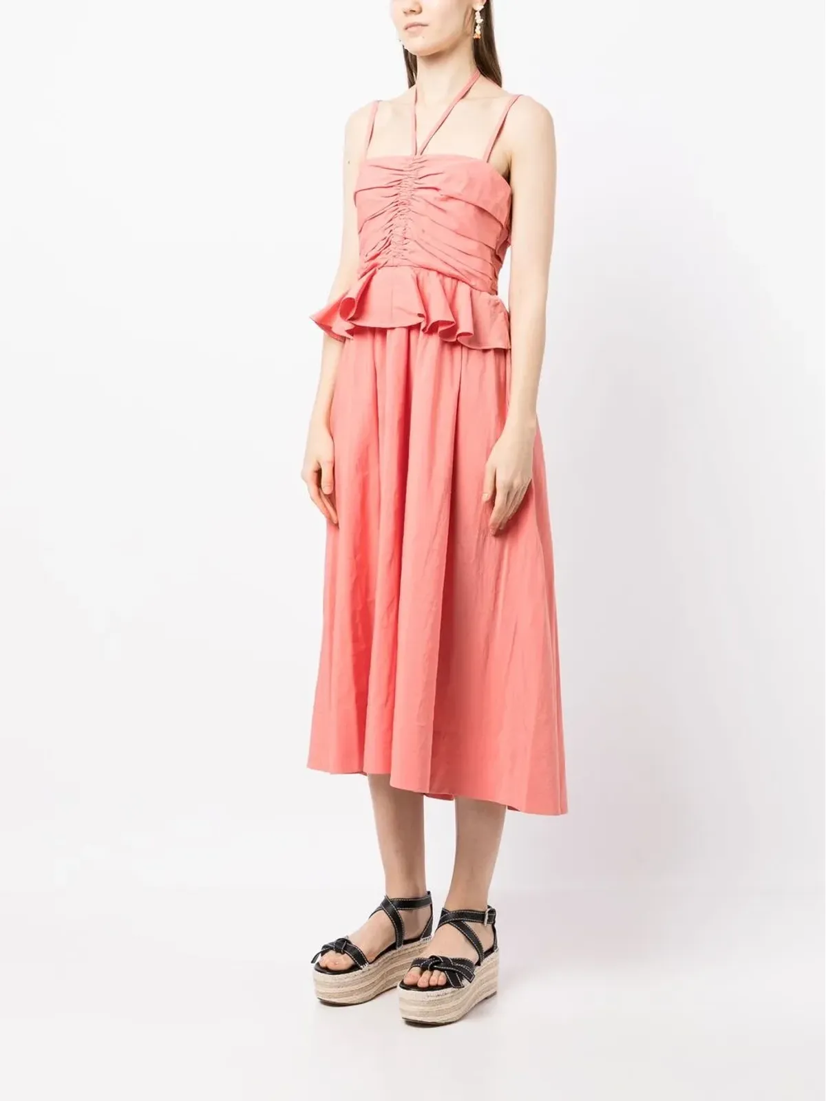 Ulla Johnson ホルターネックのフリルミディドレス - 画像3