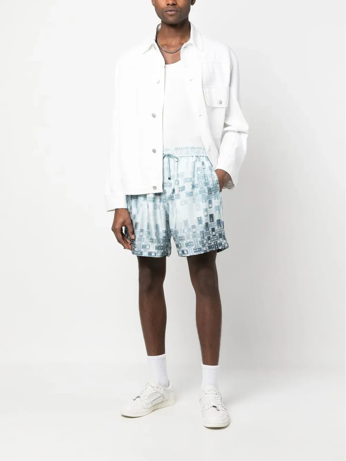 AMIRI パターンロゴプリント シルクショーツ - ブルー - 画像2