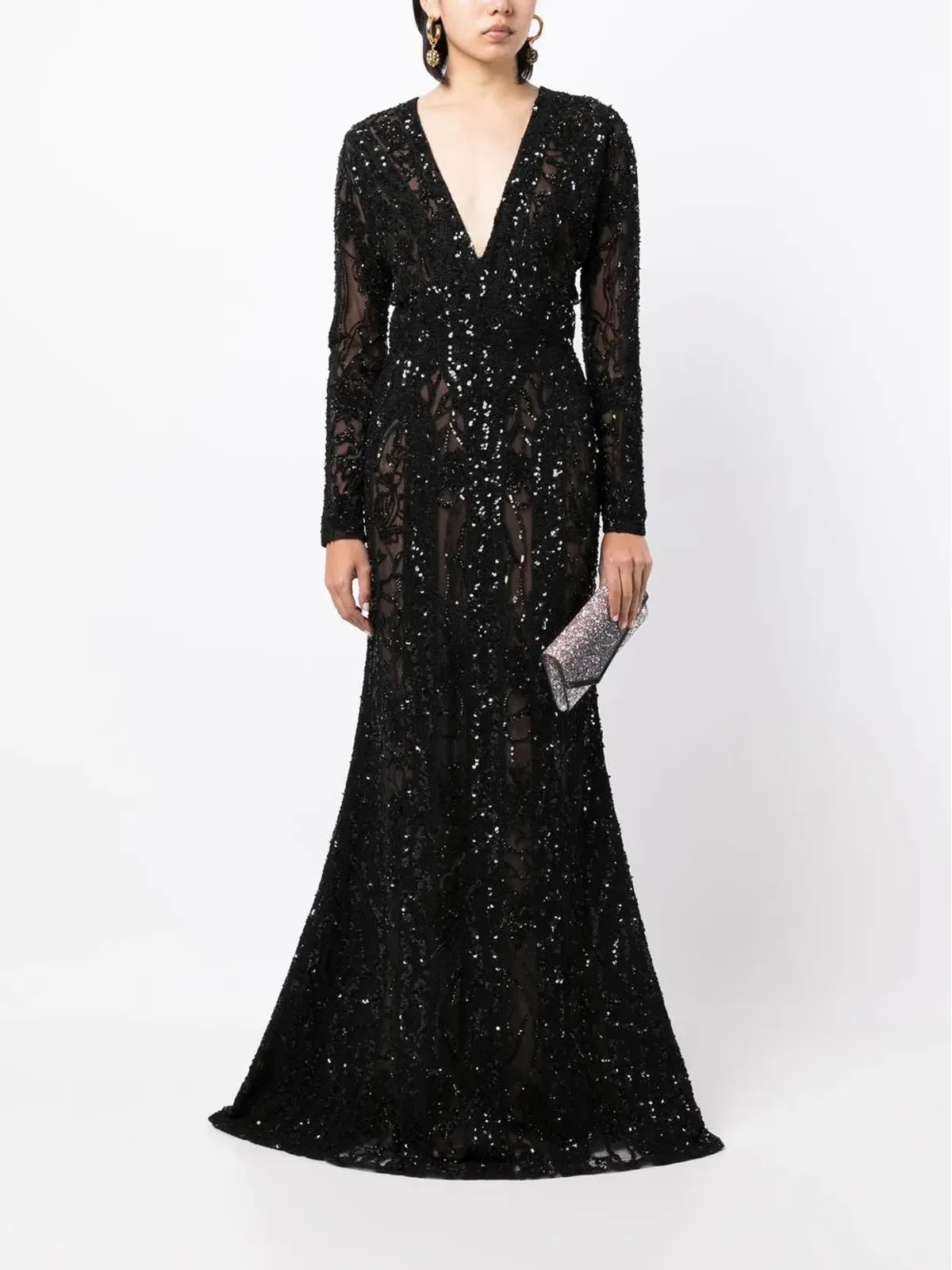 Elie Saab スパンコール付き長袖フィッシュテールイブニングドレス - 画像2