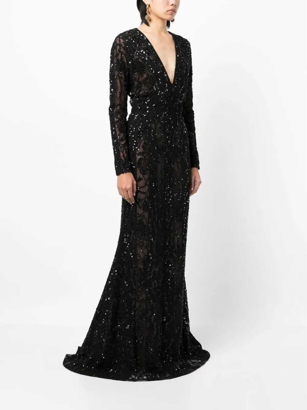 Elie Saab スパンコール付き長袖フィッシュテールイブニングドレス - 画像3