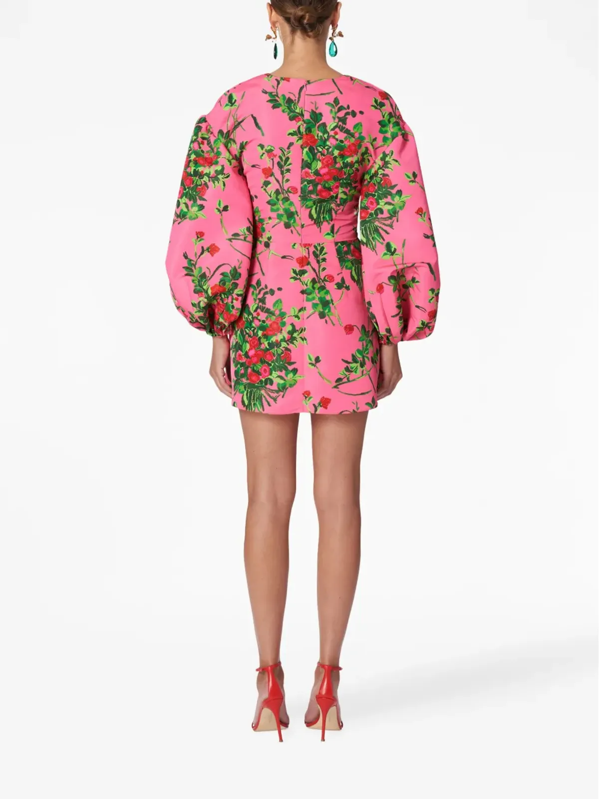 Carolina Herrera 花柄プリント Vネック ミニドレス ピンク - 画像3