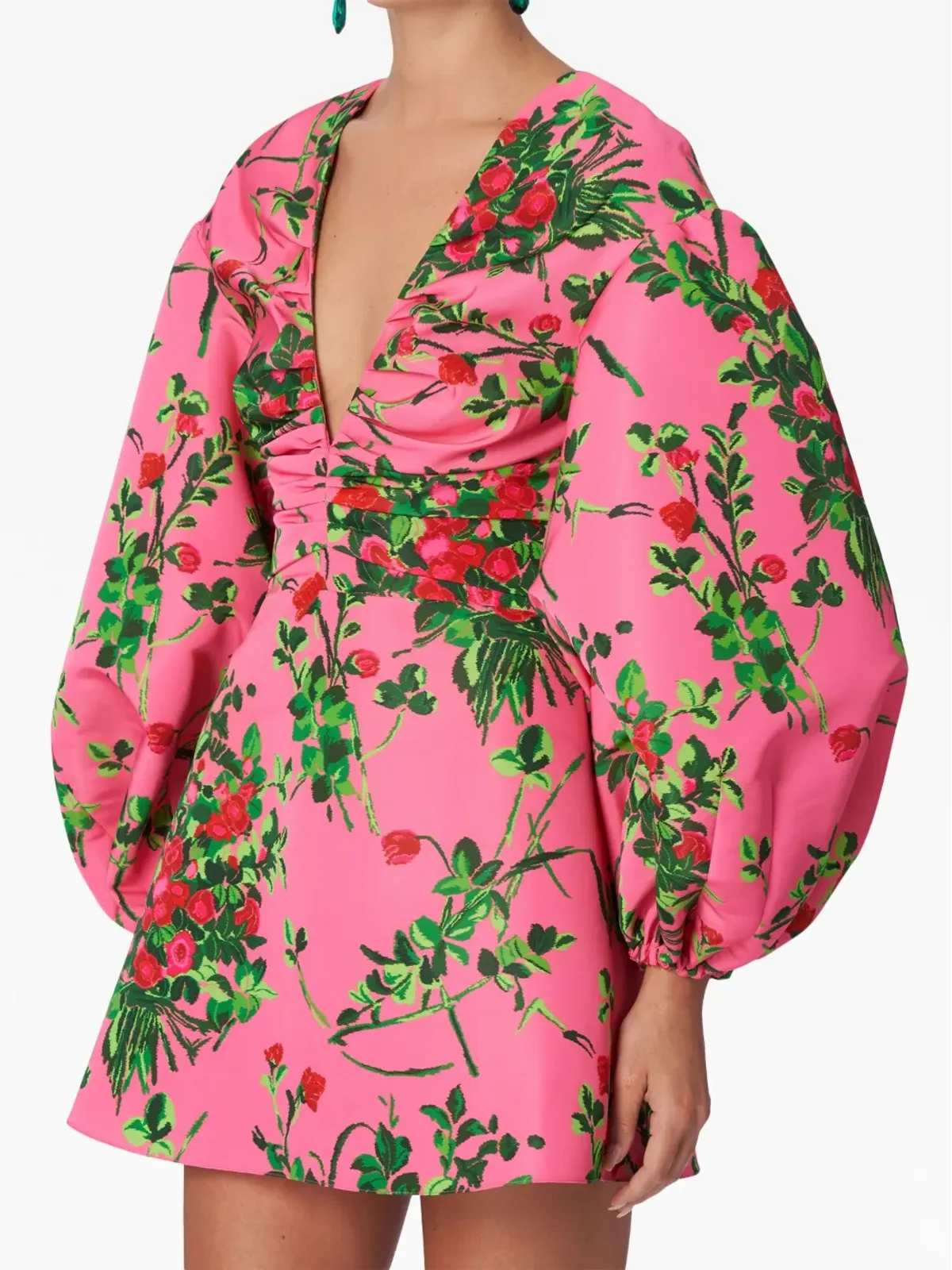 Carolina Herrera 花柄プリント Vネック ミニドレス ピンク - 画像4