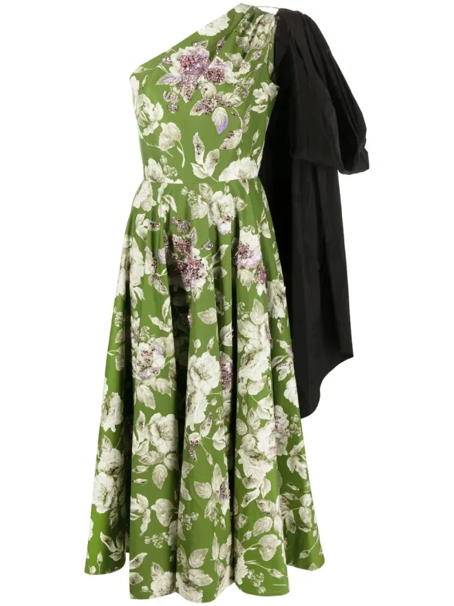 Erdem ERDEM アシンメトリック・フローラルプリント・ミディドレス グリーンの商品画像