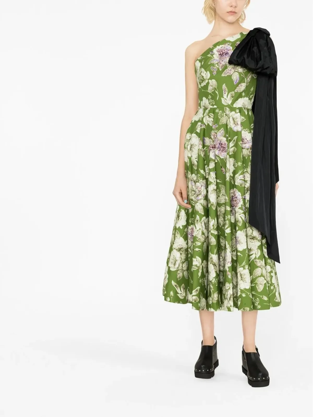 ERDEM アシンメトリック・フローラルプリント・ミディドレス グリーン - 画像2