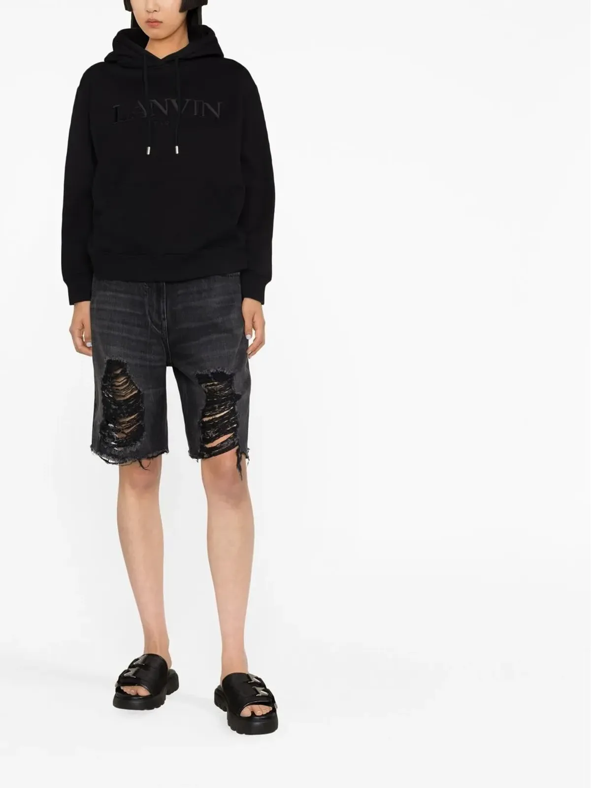 Lanvin ロゴプリント ドローストリング フーディ - 画像2