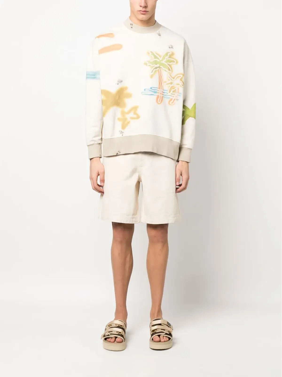 Palm Angels Sprayed Palm-print cotton sweatshirt - Neutrals - 画像2