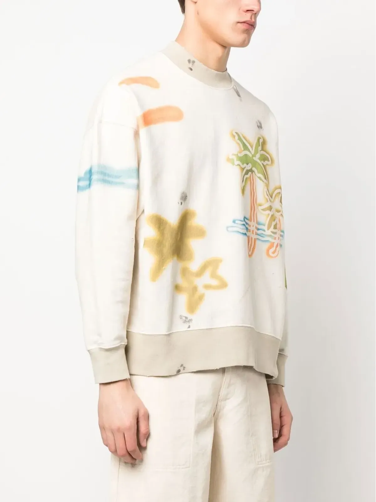 Palm Angels Sprayed Palm-print cotton sweatshirt - Neutrals - 画像3