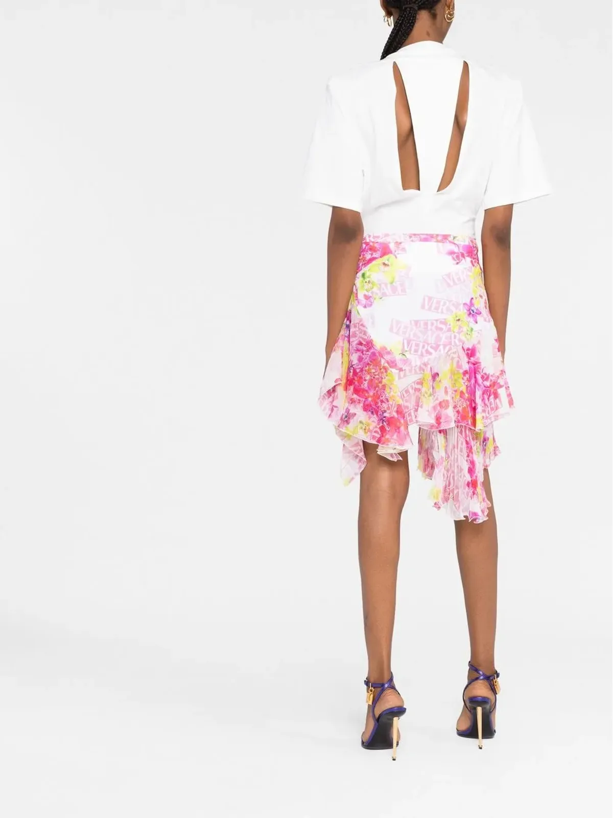 Versace 花柄プリントアシンメトリースカート - 画像4