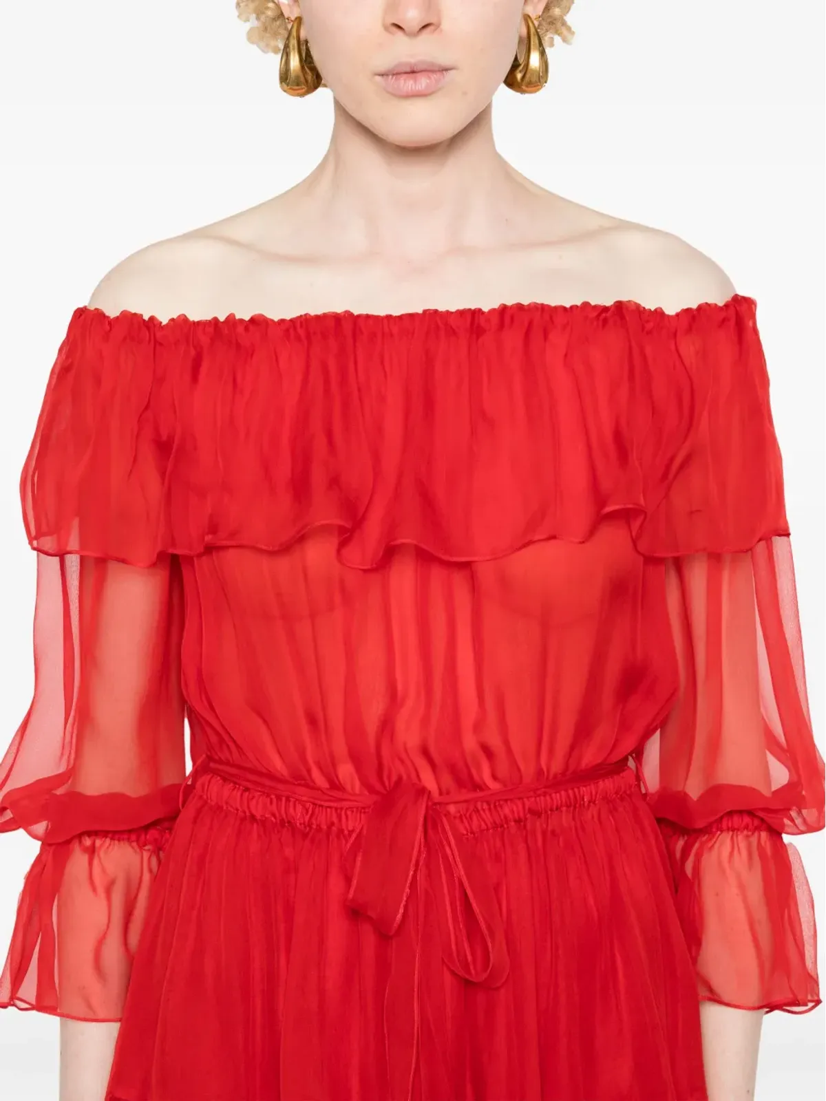 Gucci オフショルダー シルク ミニドレス - 画像5