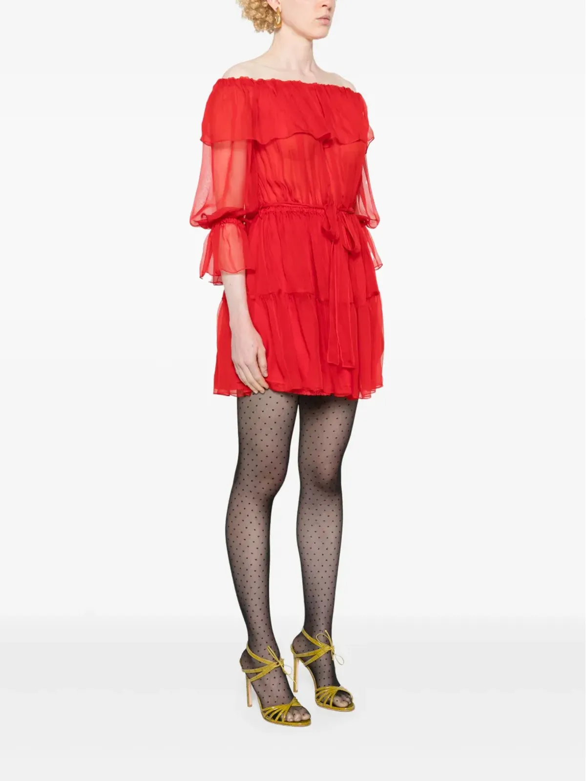 Gucci オフショルダー シルク ミニドレス - 画像3