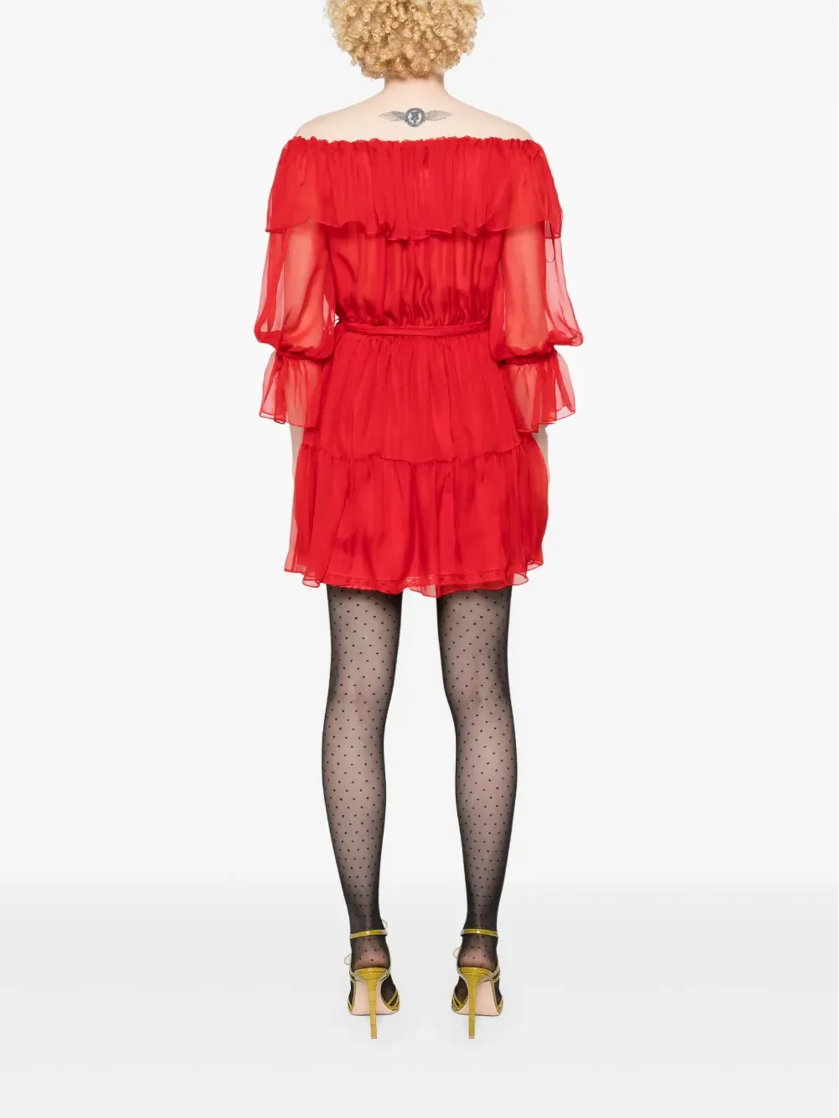 Gucci オフショルダー シルク ミニドレス - 画像4