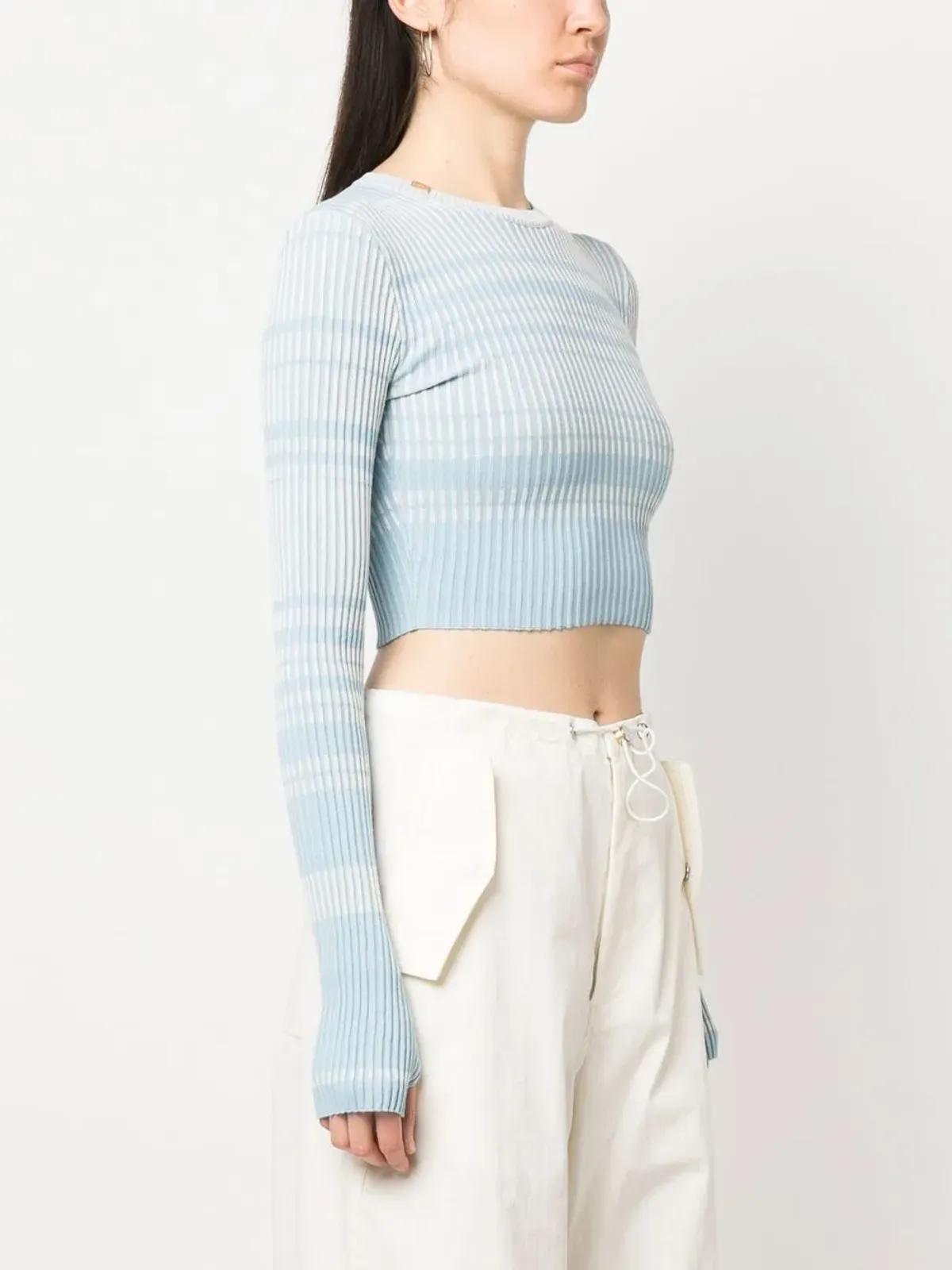 Elisabetta Franchi ストライプ柄クロップドジャンパー - ブルー - 画像3