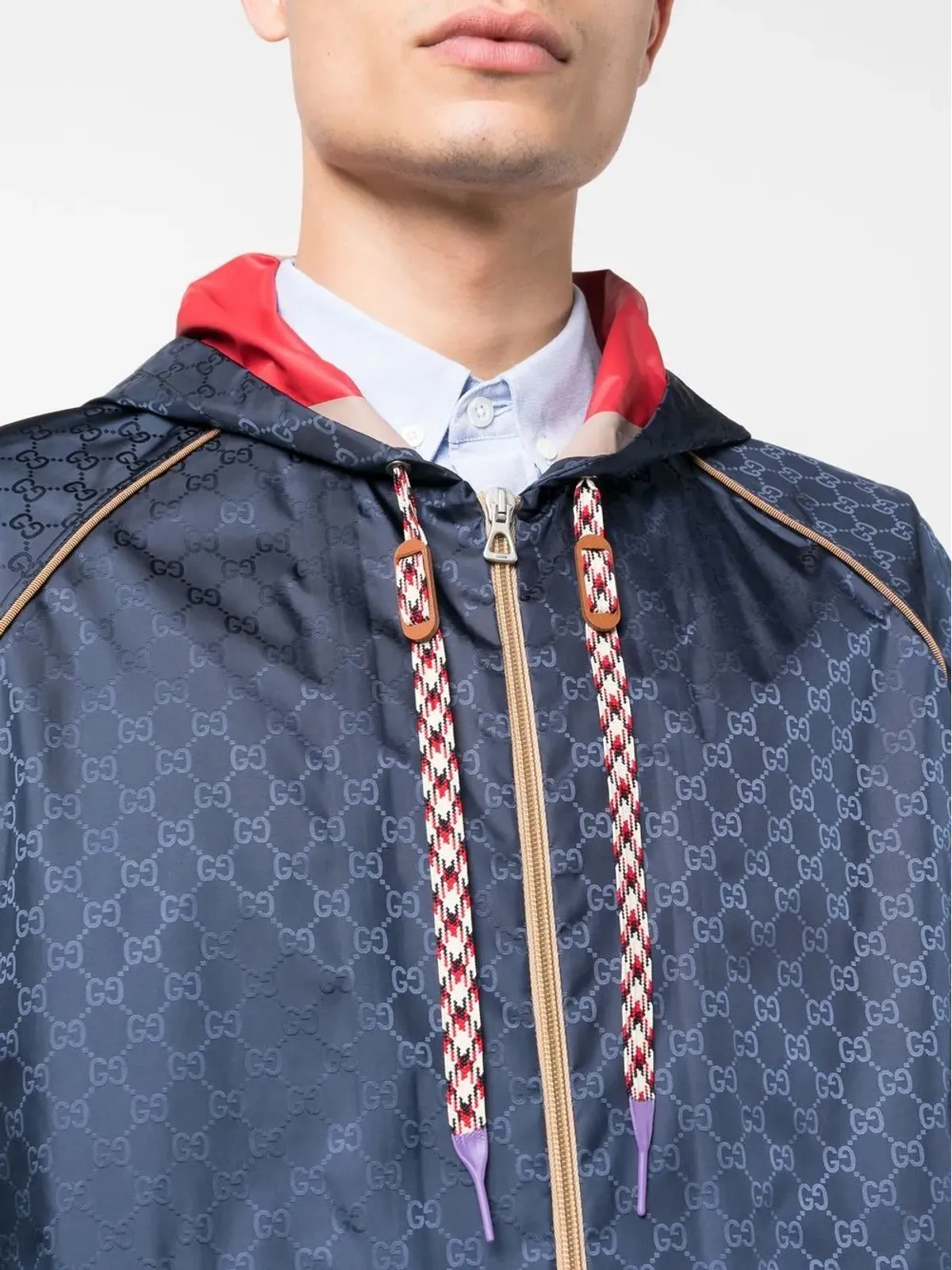 Gucci GG Supremeジャカード フード付きジャケット ブルー - 画像5