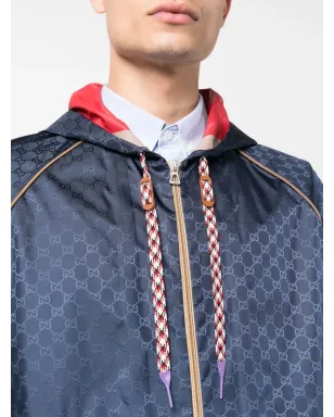 Gucci GG Supremeジャカード フード付きジャケット ブルー - サムネイル5