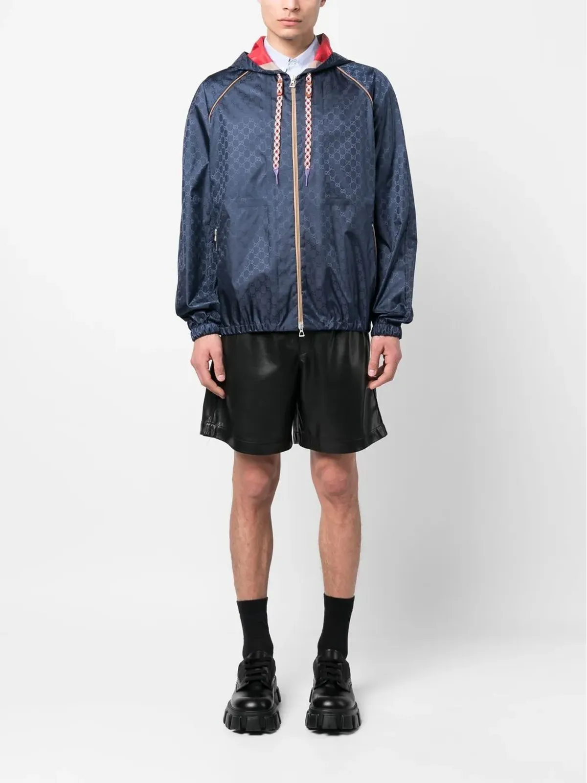 Gucci GG Supremeジャカード フード付きジャケット ブルー - 画像2