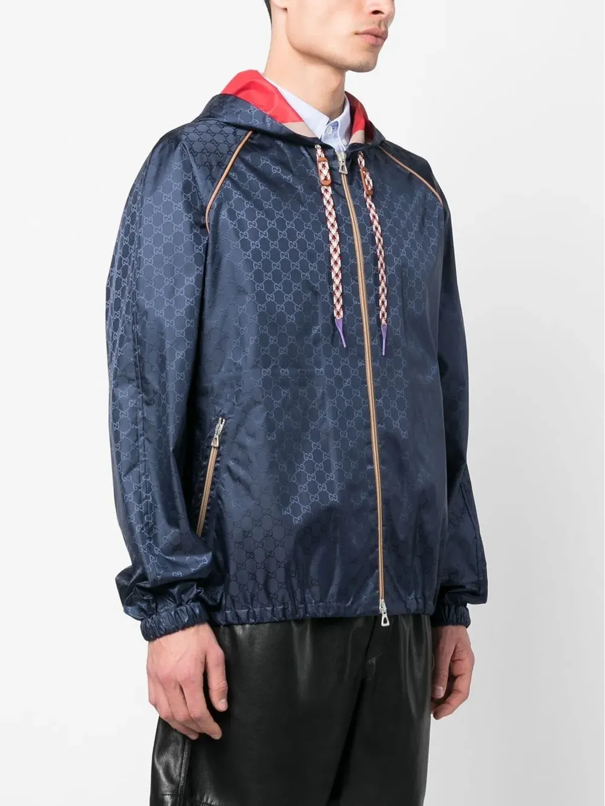 Gucci GG Supremeジャカード フード付きジャケット ブルー - 画像3