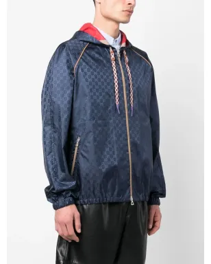 Gucci GG Supremeジャカード フード付きジャケット ブルー - サムネイル3