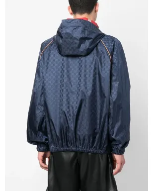 Gucci GG Supremeジャカード フード付きジャケット ブルー - サムネイル4