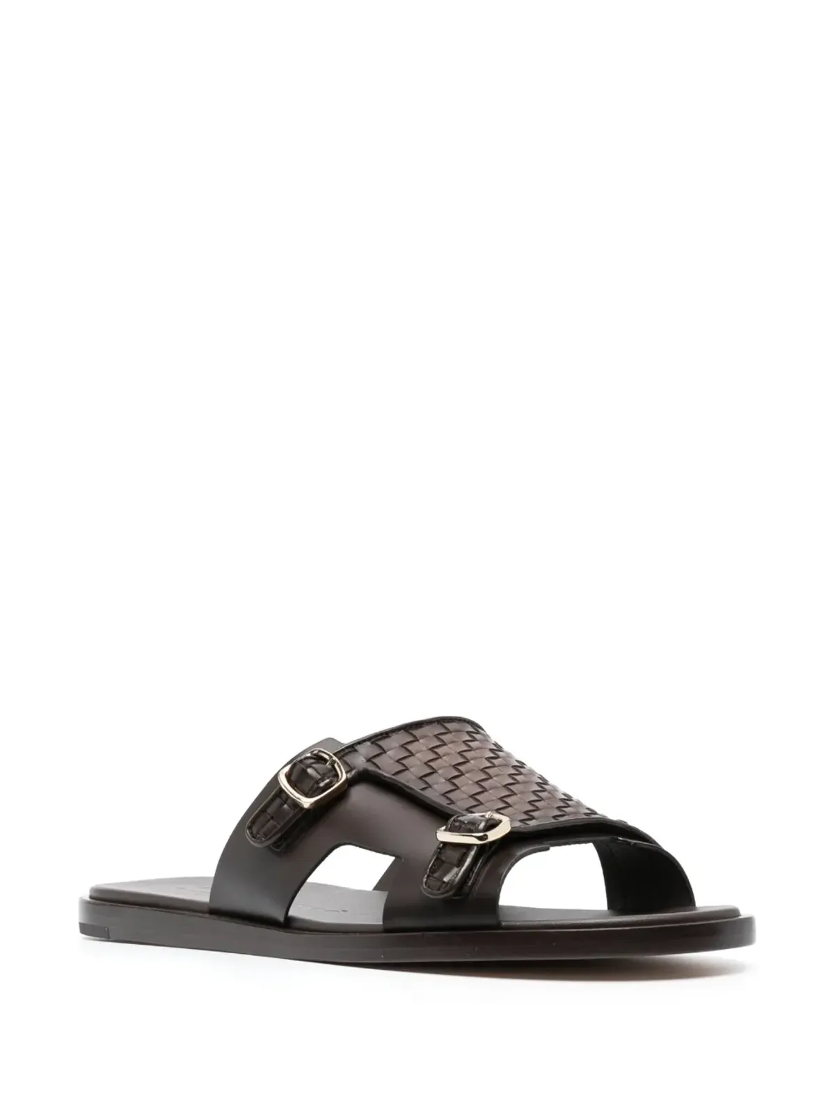Santoni 編み込みストラップ付きフラットレザーサンダル - 画像2