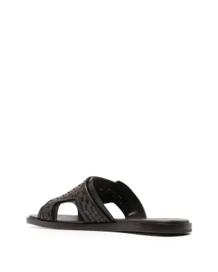 Santoni 編み込みストラップ付きフラットレザーサンダル - サムネイル3