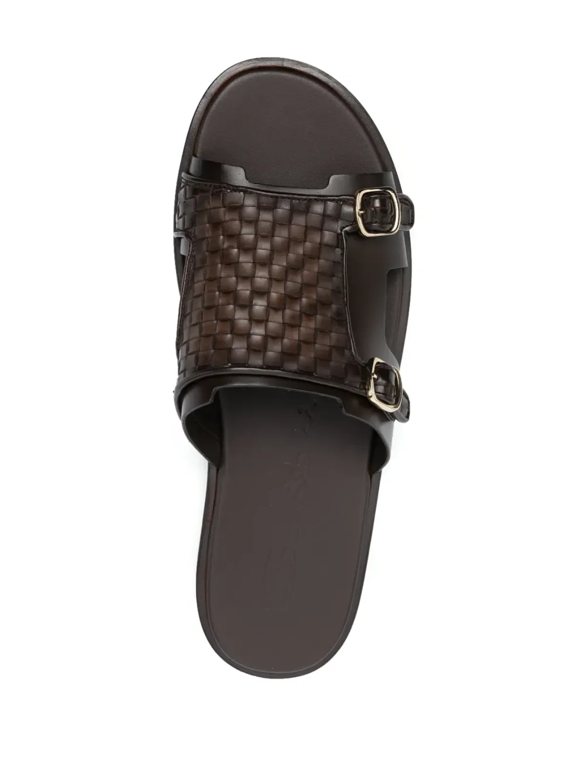 Santoni 編み込みストラップ付きフラットレザーサンダル - 画像4