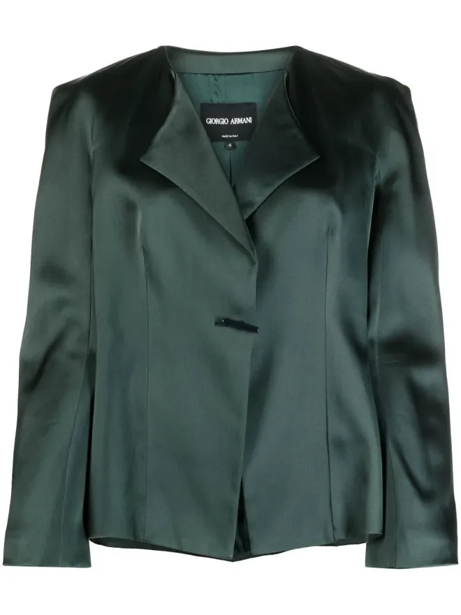 Giorgio Armani Pre-Owned Giorgio Armani Pre-Owned 1990年代 シルク ノッチドラペル シングルブレスト ジャケット グリーンの商品画像