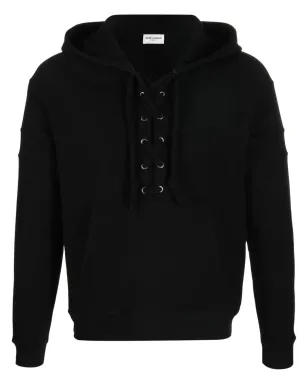 Saint Laurent 紐付きオーガニックコットン フーディー - ブラック - サムネイル1