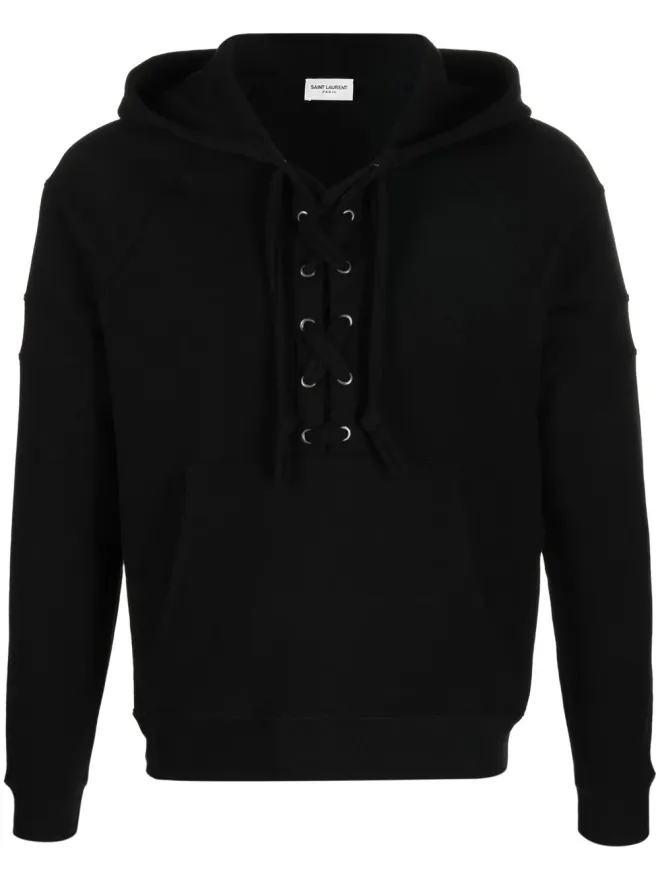 Saint Laurent Saint Laurent 紐付きオーガニックコットン フーディー - ブラックの商品画像