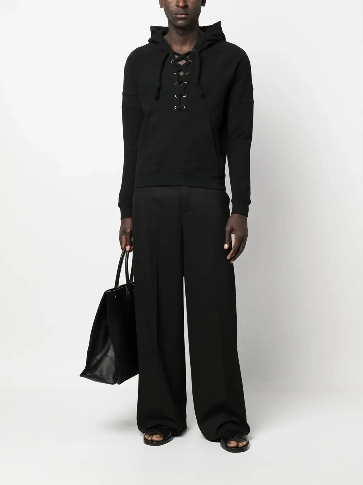 Saint Laurent 紐付きオーガニックコットン フーディー - ブラック - 画像2