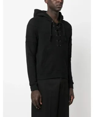 Saint Laurent 紐付きオーガニックコットン フーディー - ブラック - サムネイル3