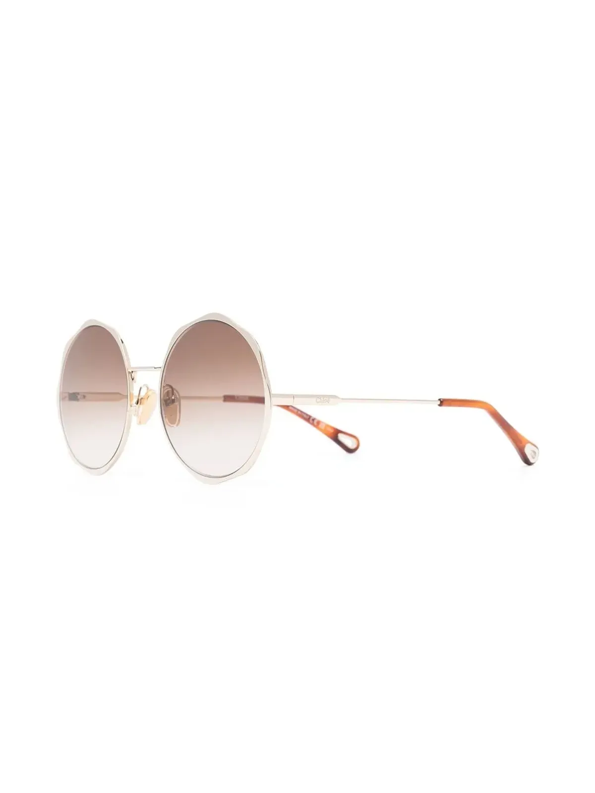 Chloé Eyewear engraved-logo round-frame sunglasses - Gold - 画像2