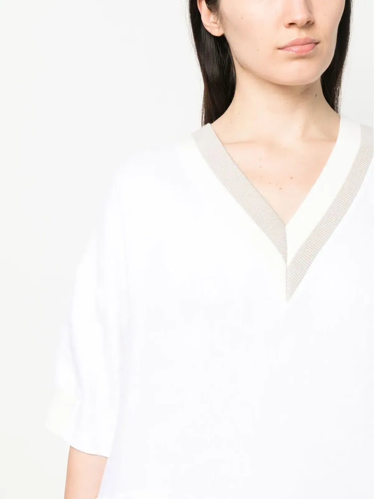 Lorena Antoniazzi V-neck linen-blend midi dress - White - 画像5