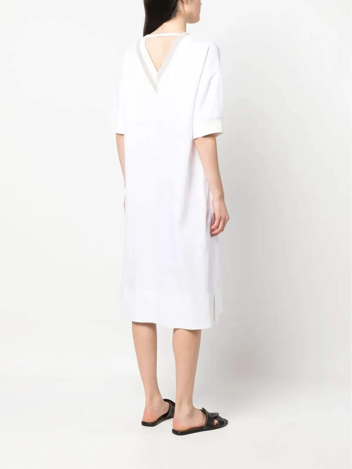 Lorena Antoniazzi V-neck linen-blend midi dress - White - 画像4