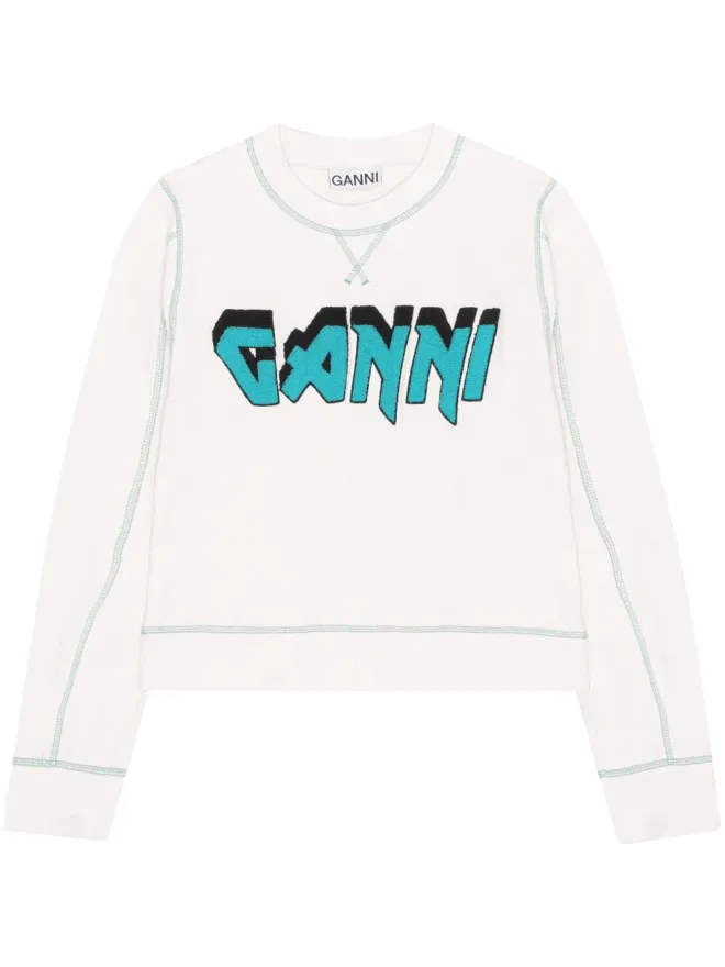 Ganni GANNI Isoli Rock logo-embroidered T-shirt - Whiteの商品画像