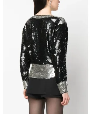 Saint Laurent Pre-Owned 1970s sequin-embellished top - Black - サムネイル4