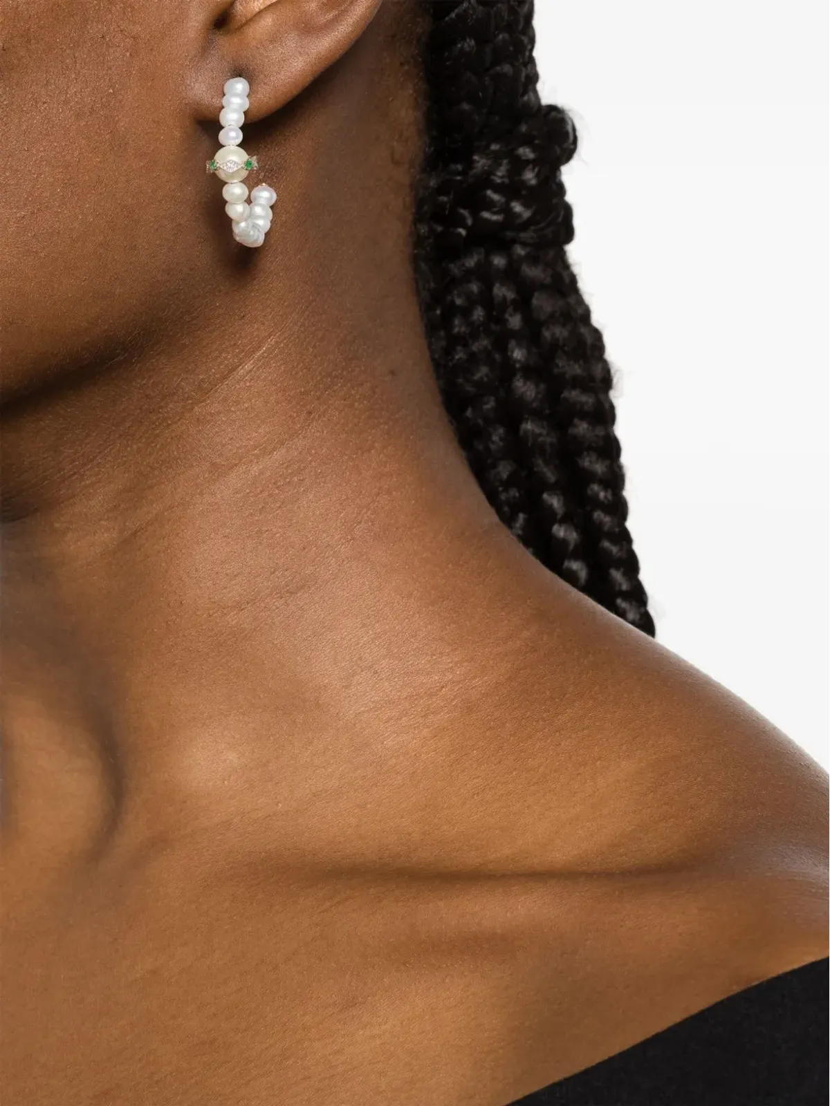 Pascale Monvoisin Chelsea N°1 パールとダイヤモンドのフープピアス - 画像2
