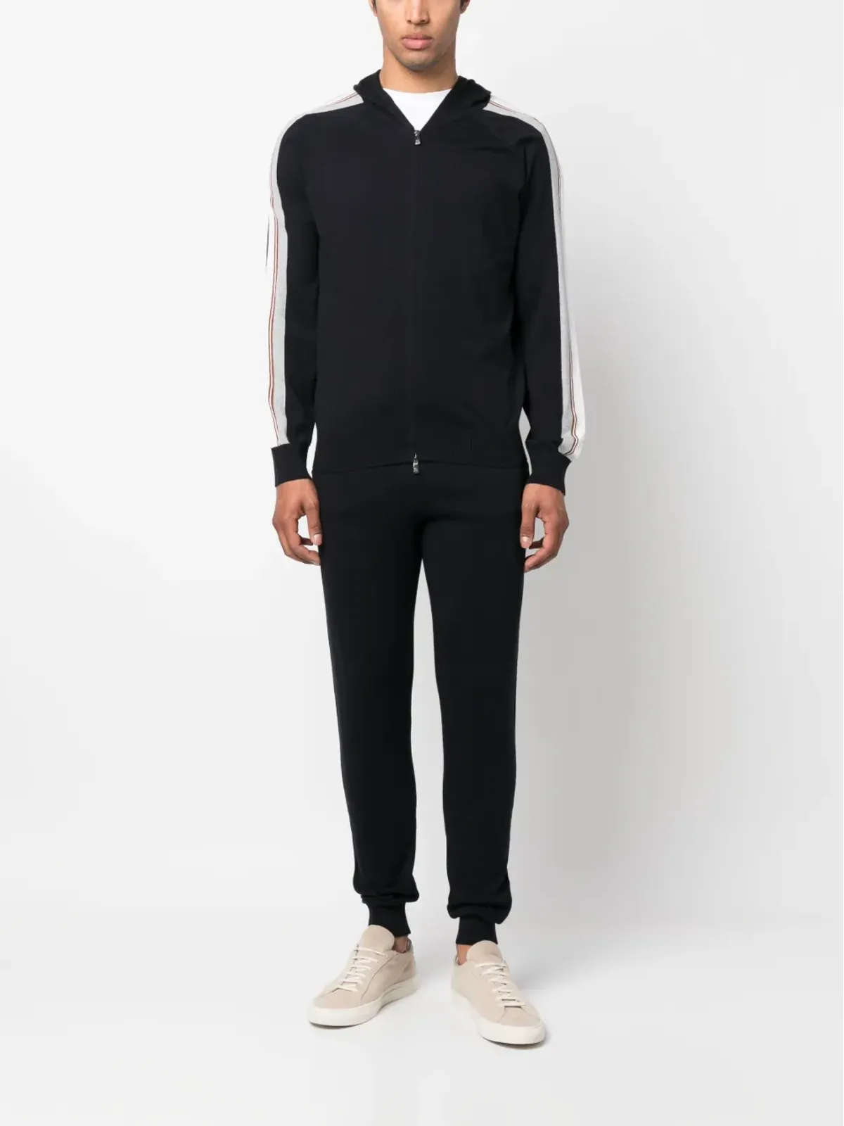 Corneliani ストライプ袖ジップアップフーディー - 画像2