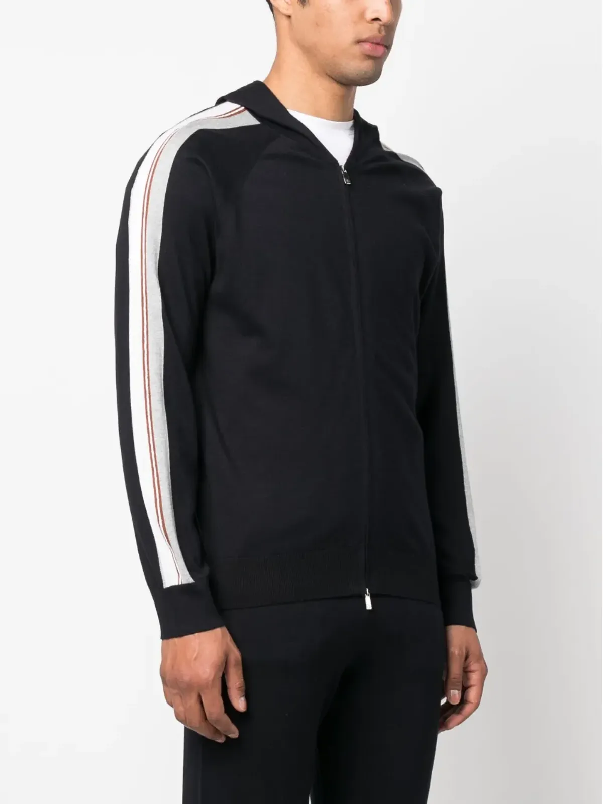Corneliani ストライプ袖ジップアップフーディー - 画像3